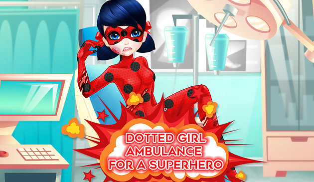 Ambulância de garota pontilhada para super-herói