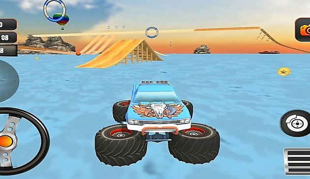 Водный серфер: вертикальная рампа в игре монстр-грузовик