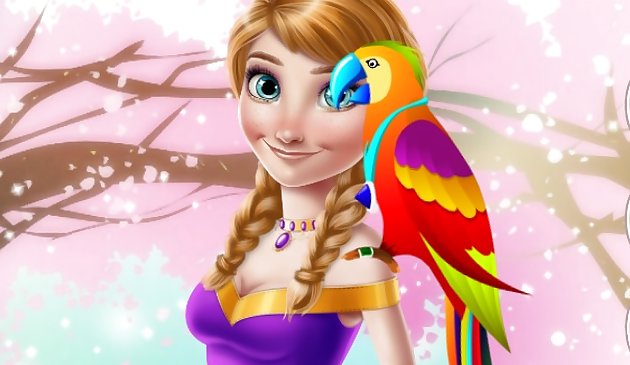 Principessa di ghiaccio e pappagallo carino